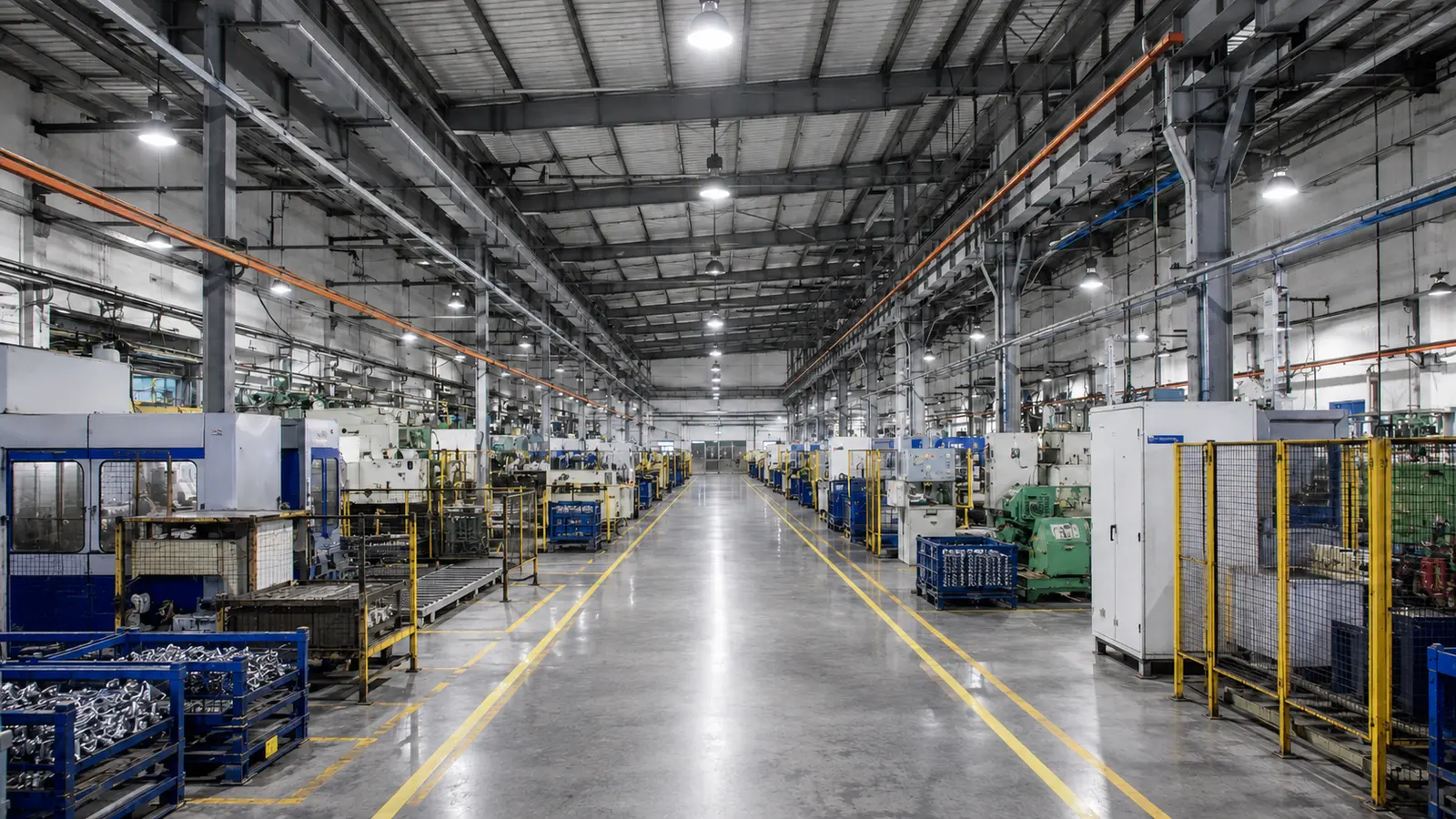 Industrial space illuminated with LigLED LED lighting after retrofit