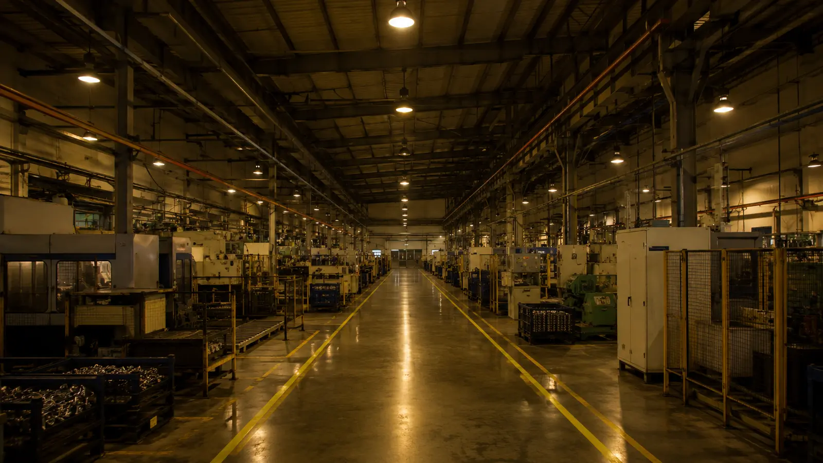 Industrial space with conventional lighting before retrofit